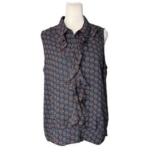 CABI Medallion Reign 3275 Teal Ruffle Blouse Size Medium